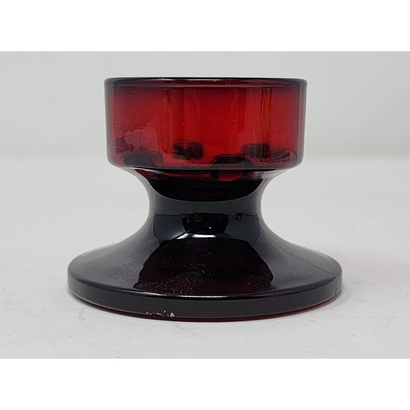 Vintage Ruby Red Arc‎ France Low Candlestick Holder Made In France - Picture 2 of 9